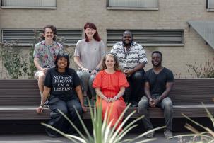 Fresh Cuts Producer/Directors: L-R Front – Destiny Williams, Stephanie Symington, Sammy Ofori-Attah; Back – Richard Walker, Molly Dennis, Moses Ssebandeke