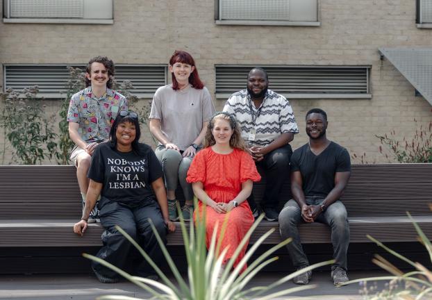 Fresh Cuts Producer/Directors: L-R Front – Destiny Williams, Stephanie Symington, Sammy Ofori-Attah; Back – Richard Walker, Molly Dennis, Moses Ssebandeke